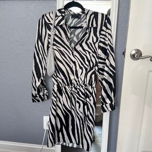 Padded shoulder animal print blouse dress